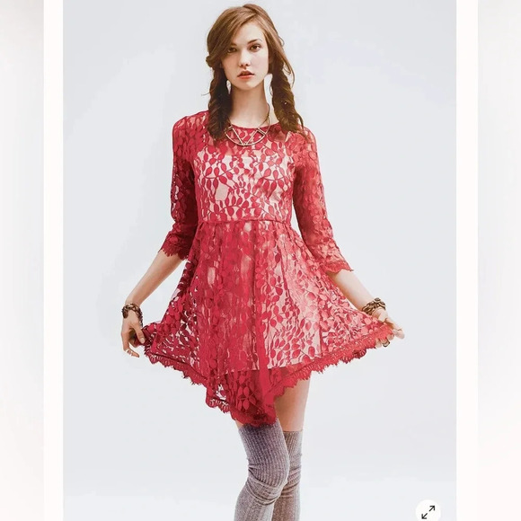 Free People Floral Mesh Lace Dress size 2 - Picture 7 of 16